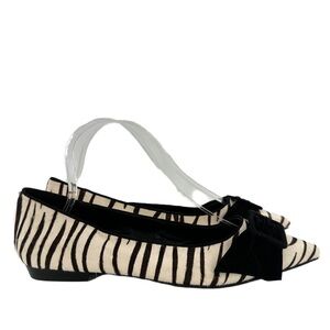 Pella Moda flats size 9 black white calf hair zebra print bow pointy toe ballet